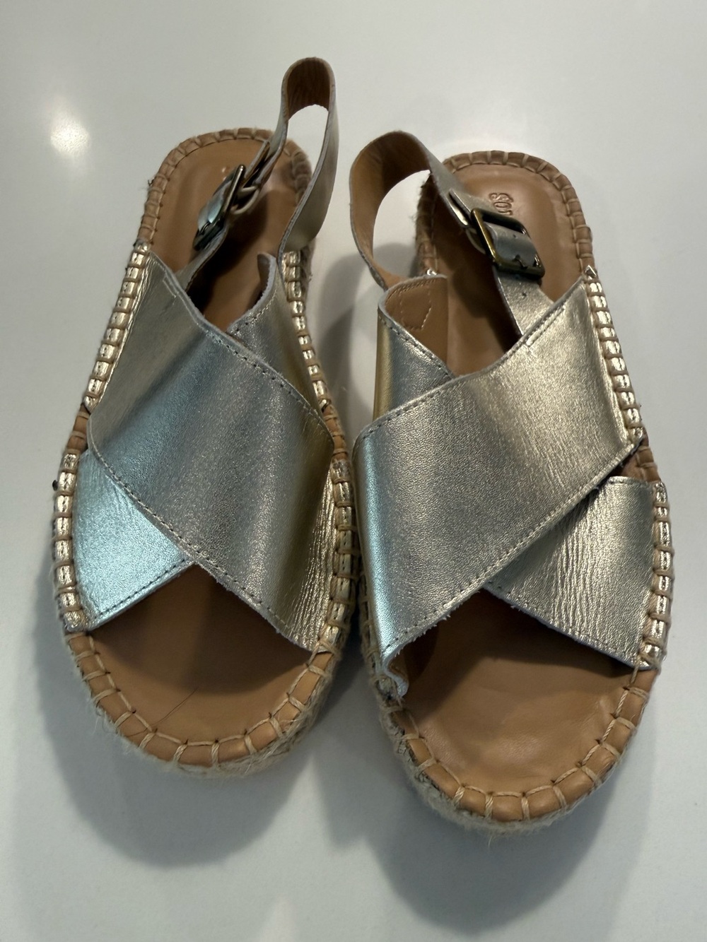Soludos Metallic Silver Crisscross Slingback espadrille sandals Size 7.5